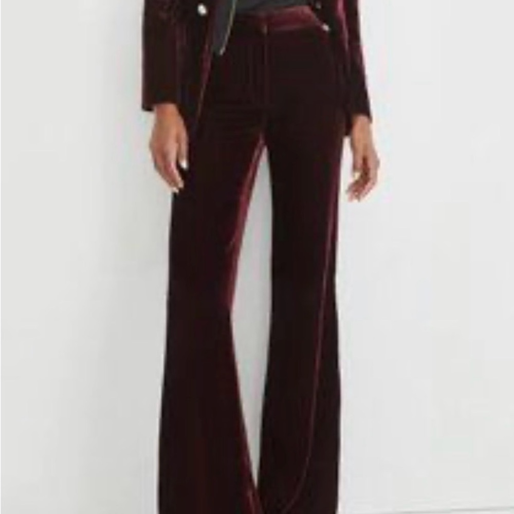 Veronica Beard Deep Red Velvet Flare Pants